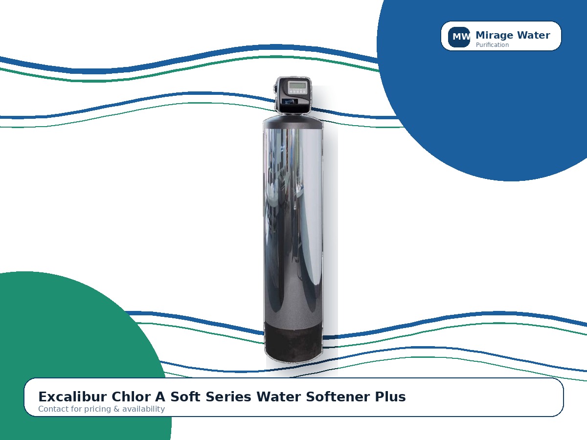 Excalibur Chlor A Soft Series Water Softener Plus equipment photo on a Mirage Water branded white background