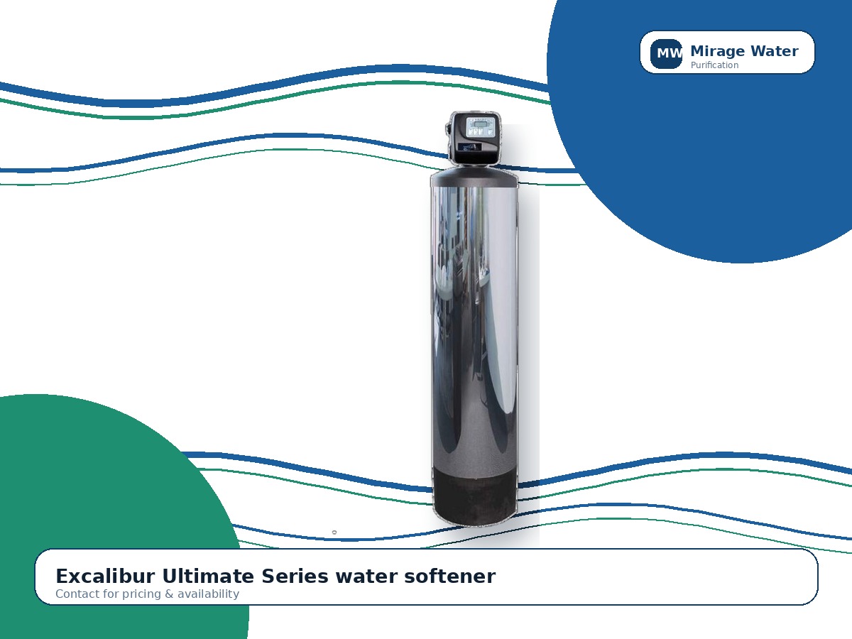 Excalibur Ultimate Series Water Softener equipment photo on a Mirage Water branded white background