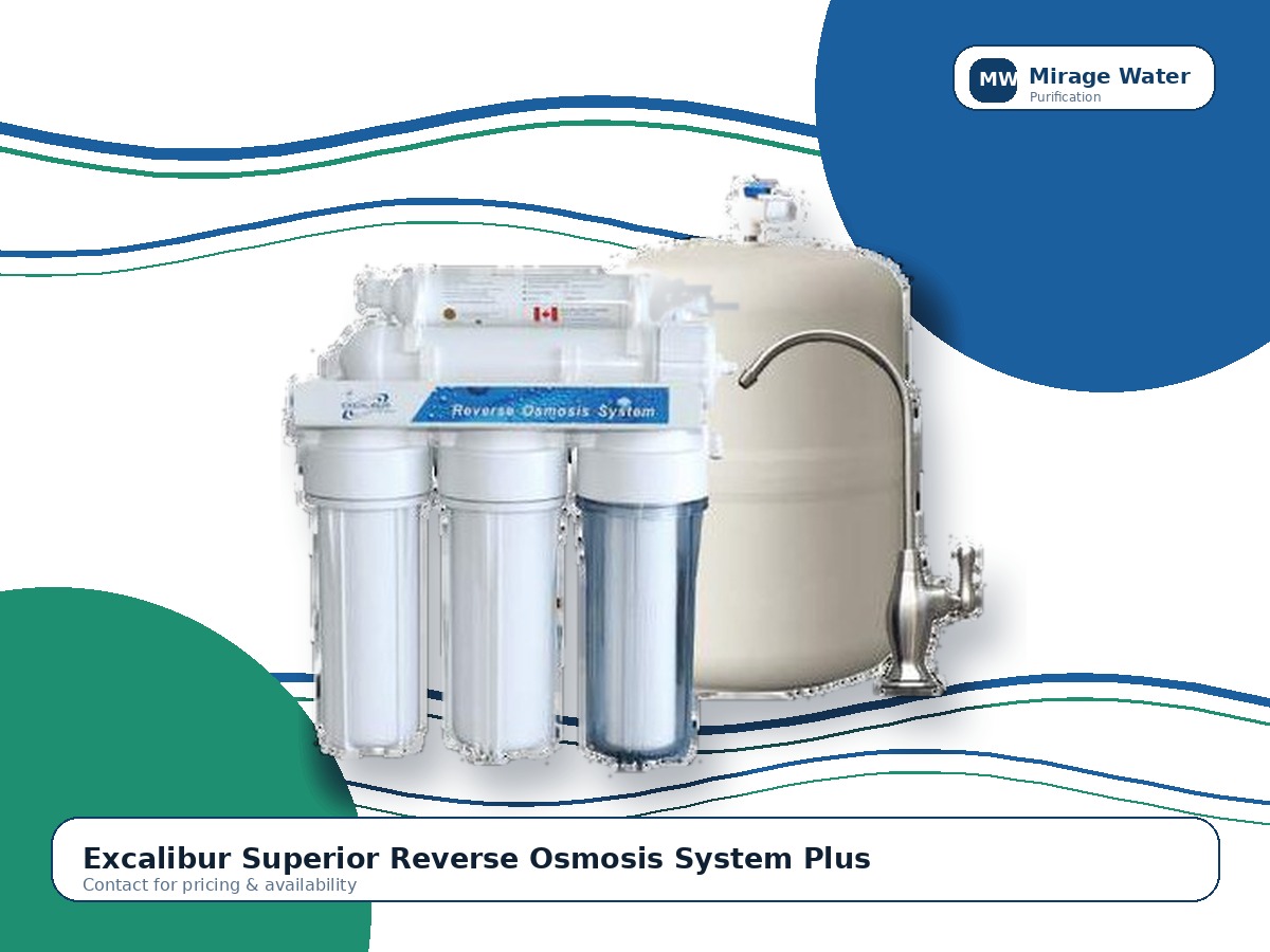 Excalibur Superior Reverse Osmosis System Plus equipment photo on a Mirage Water branded white background