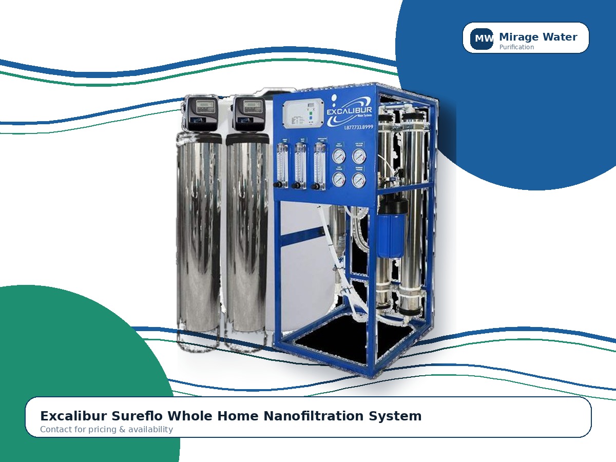 Excalibur Sureflo Whole Home Nanofiltration System equipment photo on a Mirage Water branded white background
