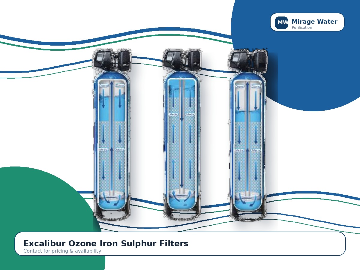 Excalibur Ozone Iron Sulphur Filters equipment photo on a Mirage Water branded white background