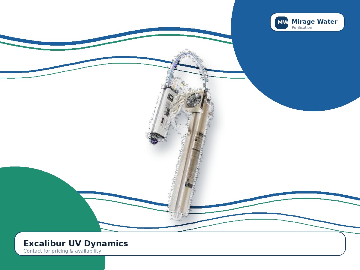 Excalibur UV Dynamics equipment photo on a Mirage Water branded white background